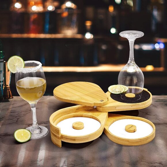 Tier Bar Glass Rimmer Bamboo Wood Sugar Salt Box with Sponge,Bartender Tool1 Set - Picture 13 of 14
